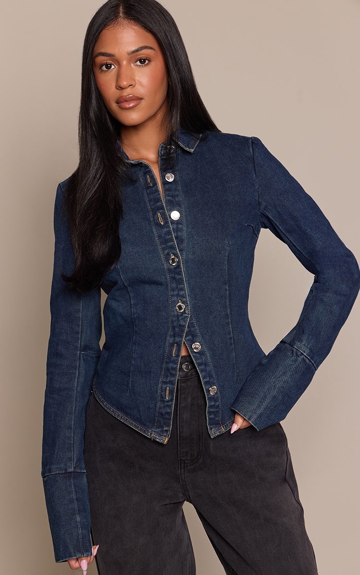 Tall Dark Indigo Cinched Long Sleeve Denim Jacket