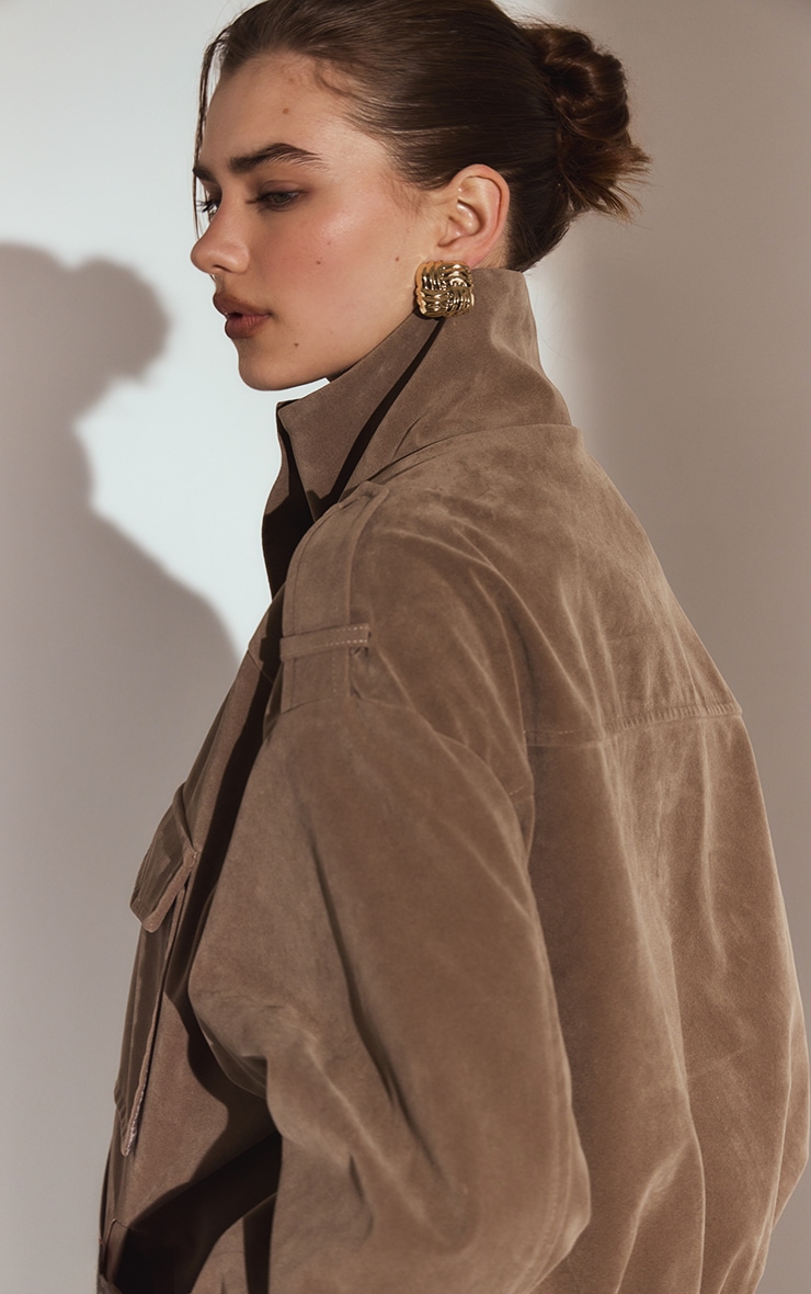 Mushroom Funnel Neck Pocket Detail Faux Suede Bomber  image 2