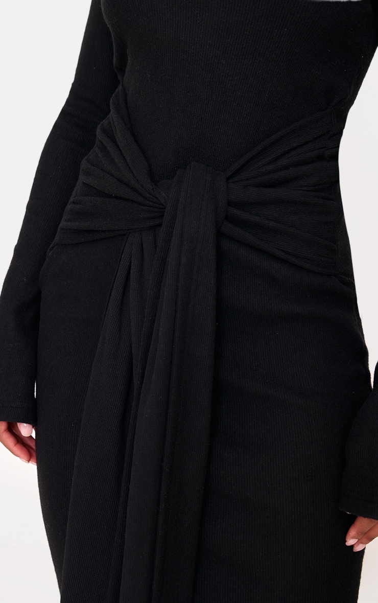 Black Heavy Brushed Rib Wrap Tie Maxi Dress image 4