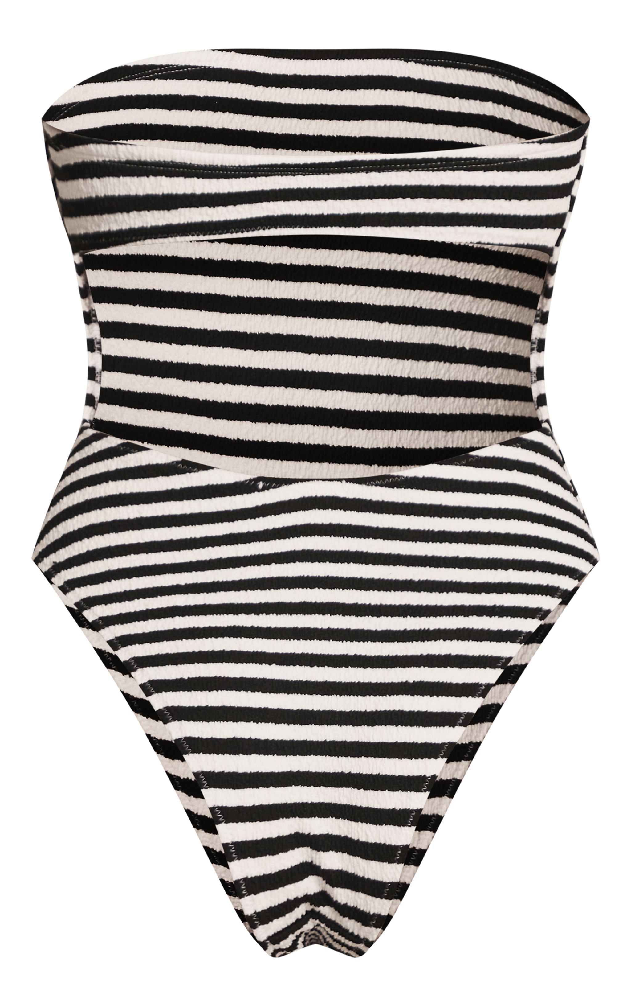 Black Textured Stripe Bandeau Swimsuit image 6