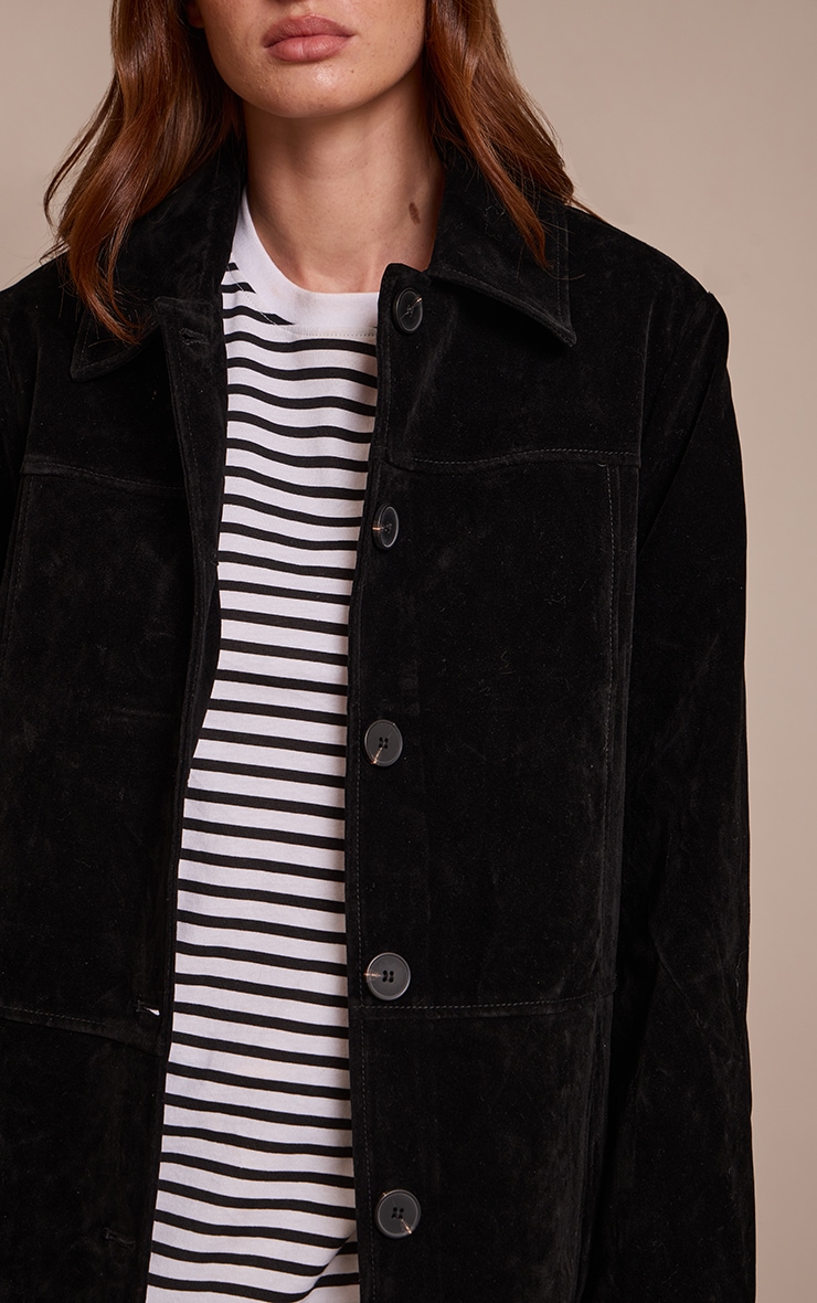 Manteau long en suédine noire à boutons image 4