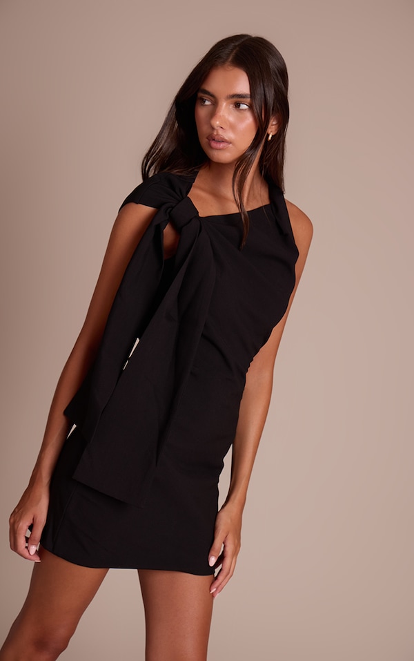 Black Woven Knot Detail Mini Dress