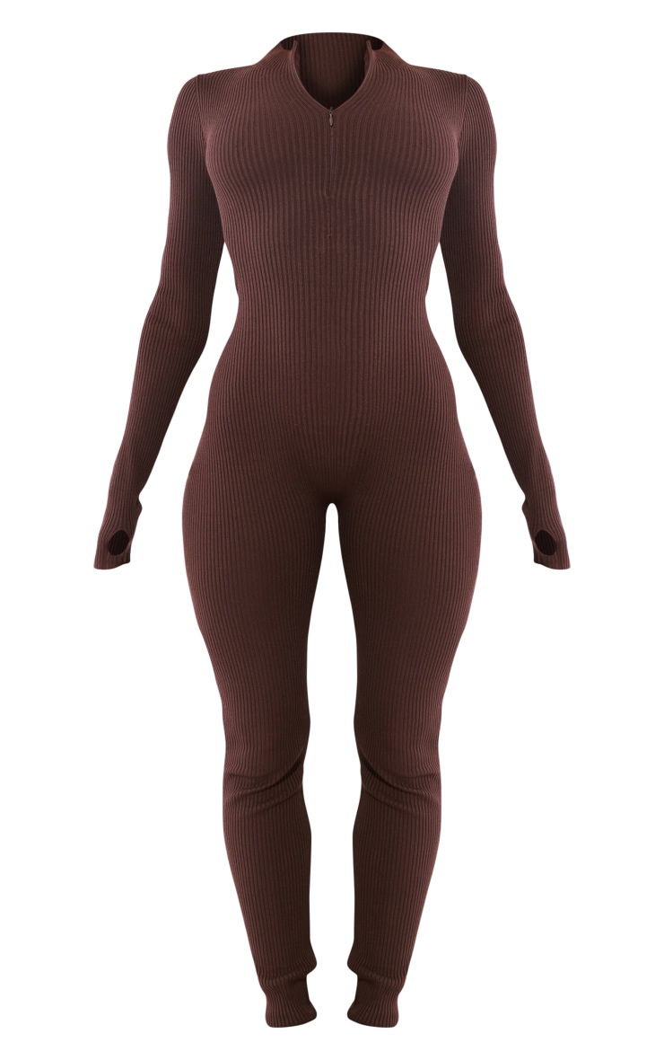 Chocolate Zip Detail Knitted Jumpsuit PrettyLittleThing