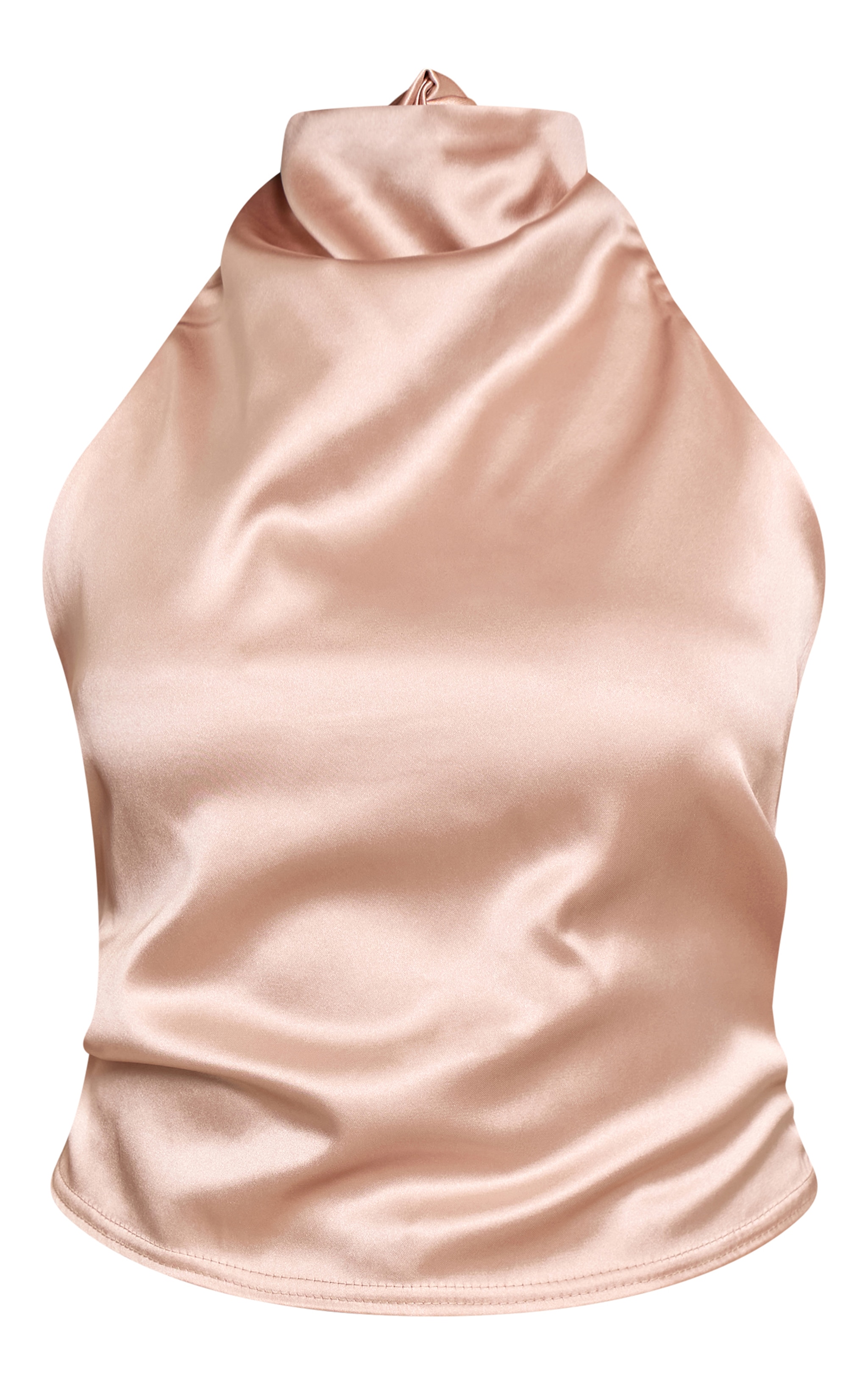 Petite Champagne Satin Halterneck Tie Top image 5