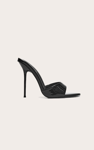 Mules en PU noir pointure large à mini brides et talon aiguille