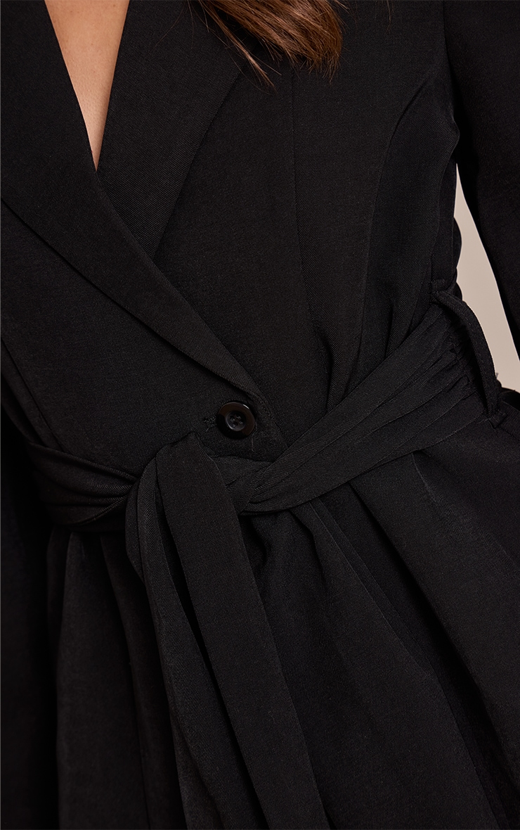 Black Gathered Wrap Waist Belted Blazer image 4