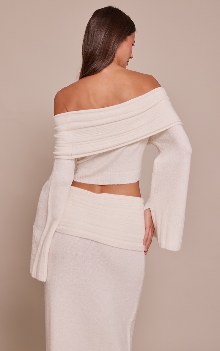 Cream Rib Soft Knit Bardot Top image 2