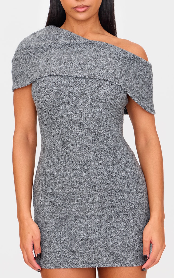 Charcoal Brushed Rib Asymmetric Bodycon Dress image 4