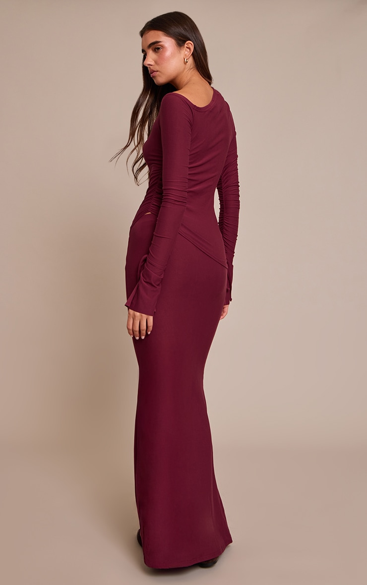 Burgundy Soft Touch Asymmetric Panel Maxi Skirt image 3