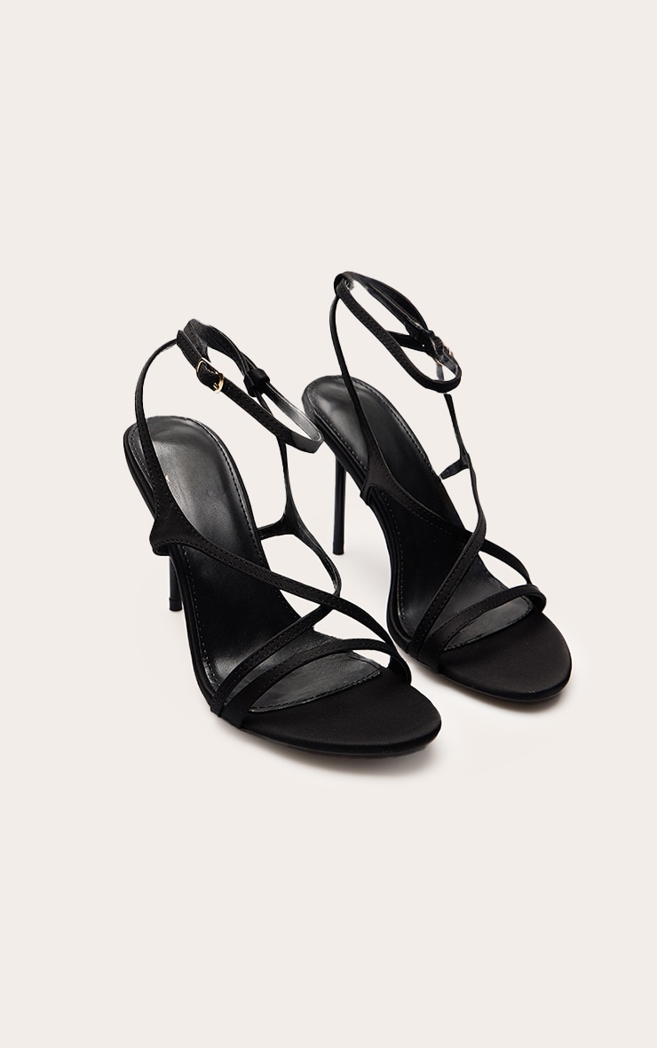 Black Satin Strappy High Heeled Sandals image 3