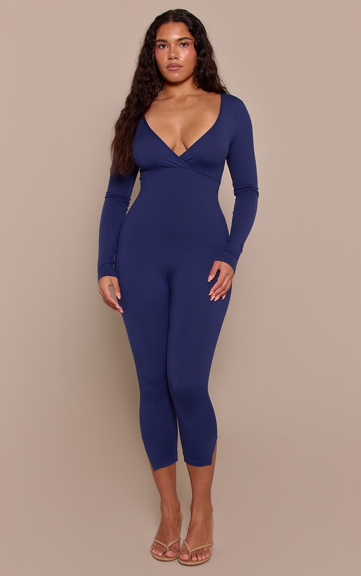 Shape Navy Sculpt Long sleeve wrap V neck Capri Jumpsuit image 1