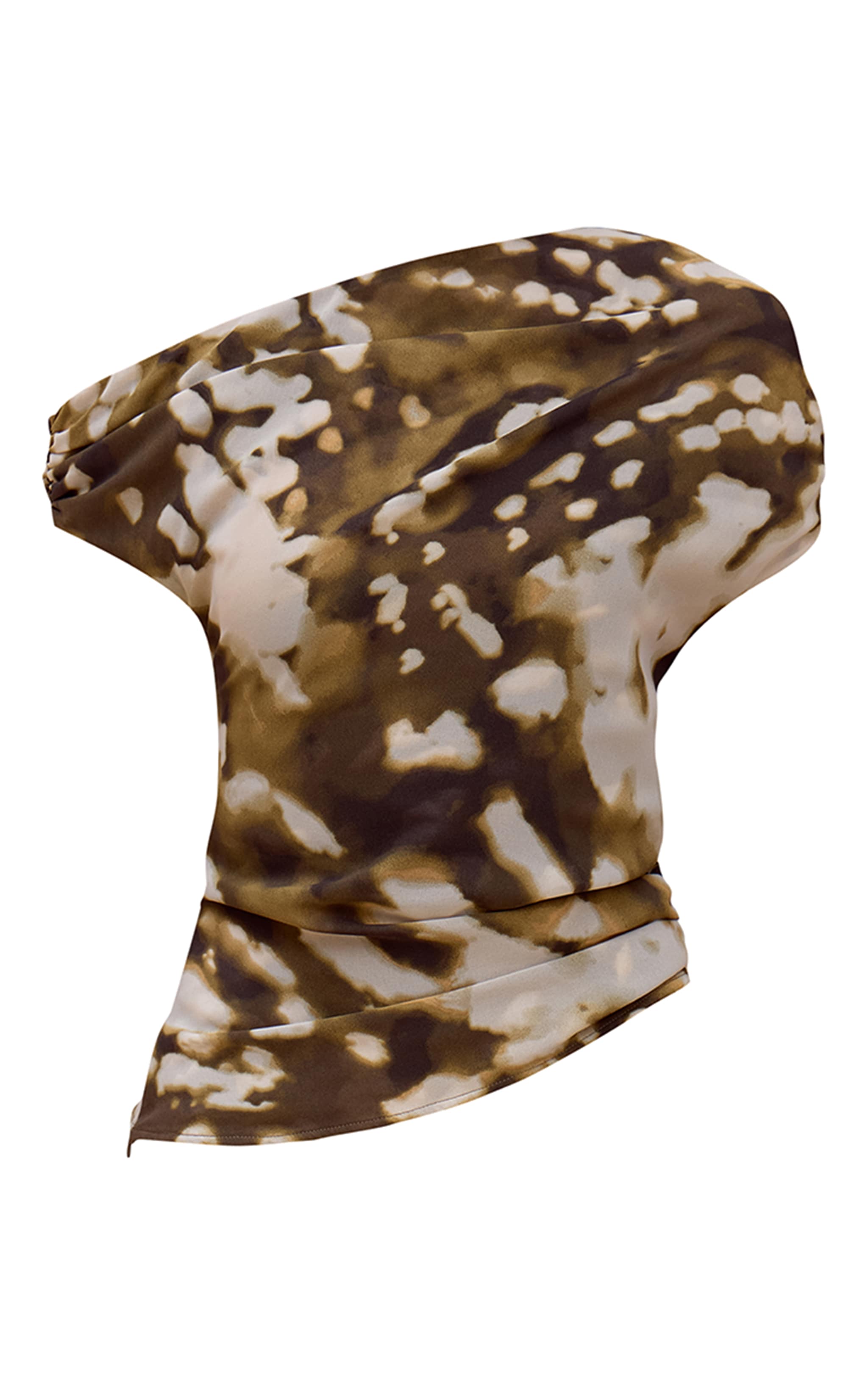 Stone Blurred Abstract Printed Chiffon Cowl Bead Detail Sleeveless Top image 5
