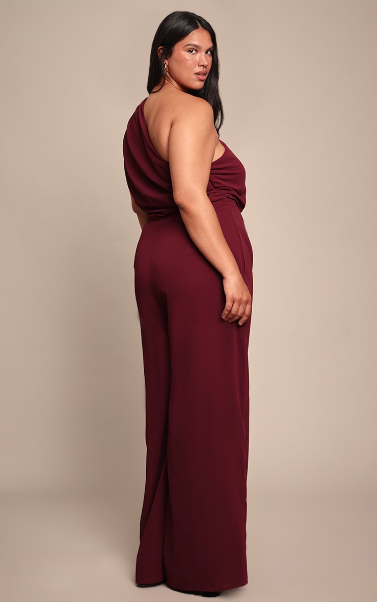 Plus Plum Chiffon One Shoulder Ruched Jumpsuit image 2