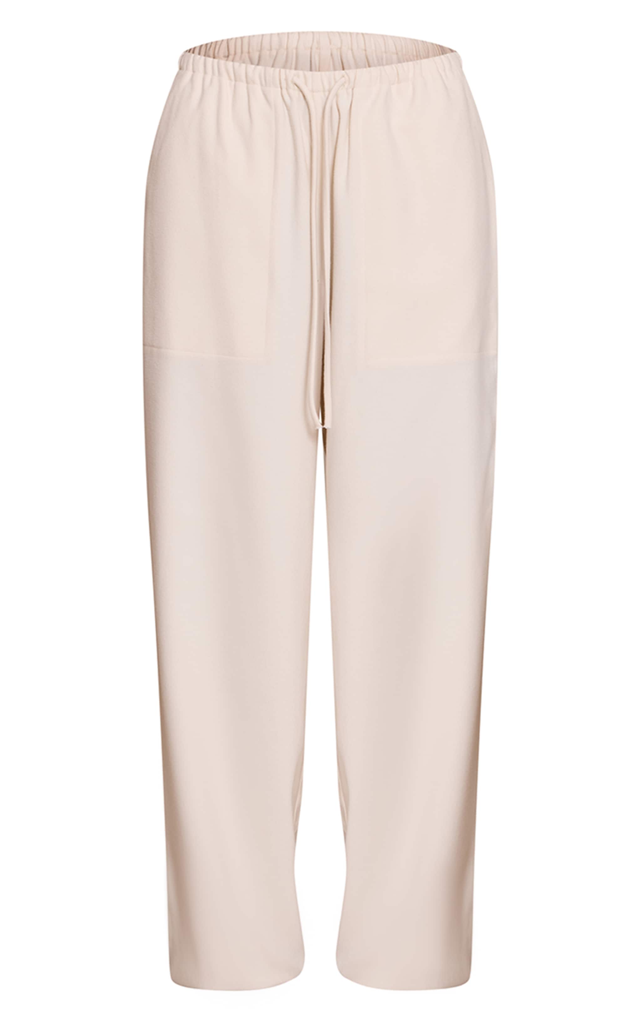 Cream Brushed Tailored Drawstring Low Rise Pants image 5