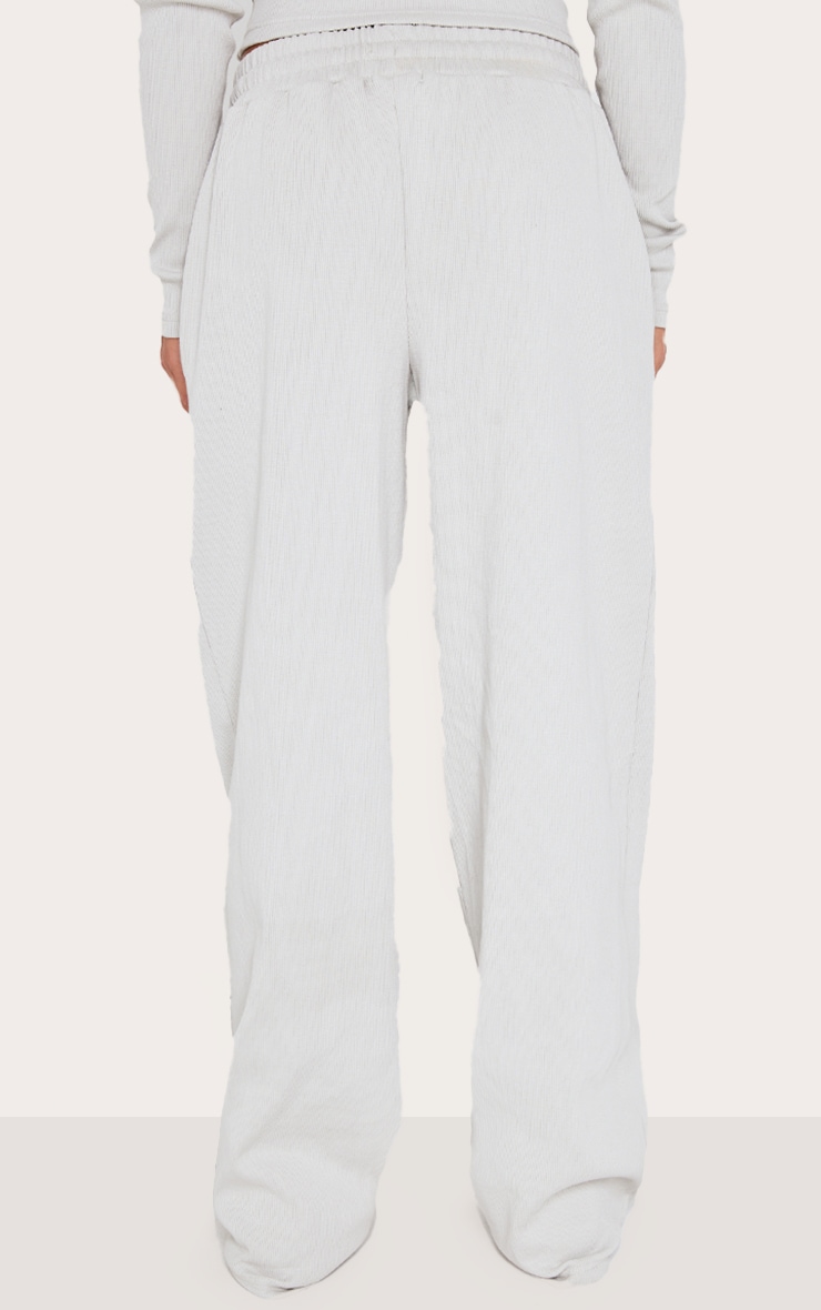 Light Grey Ribbed Low Rise Wide Leg Pants image 3