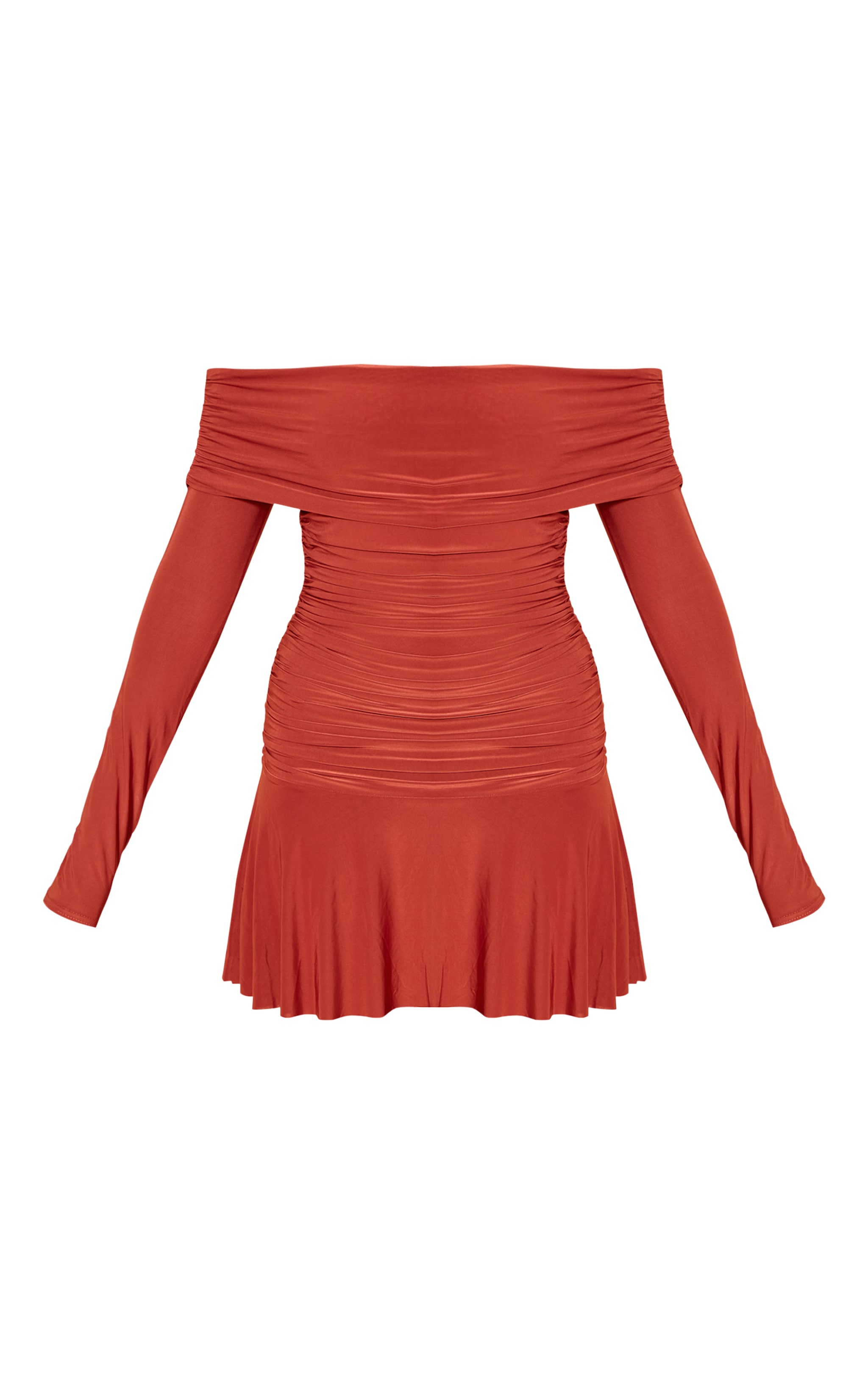 Mini robe doublée moulante rouille à col bardot et manches longues image 5