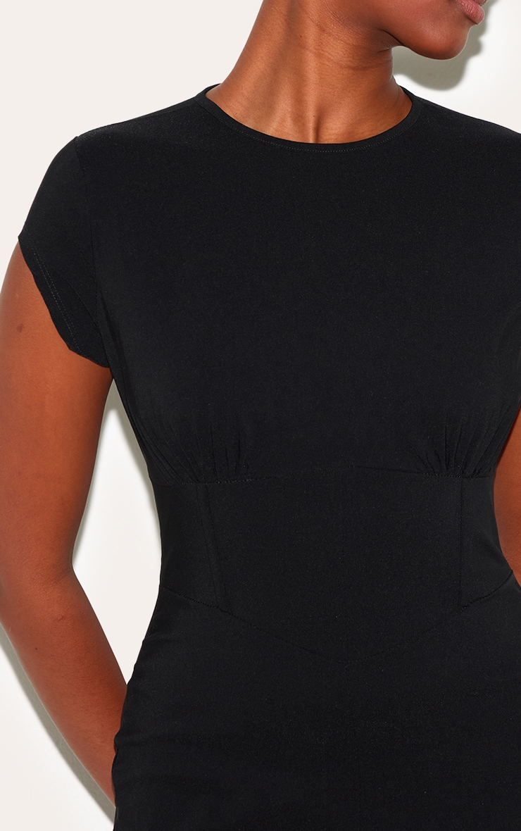 Black Stretch Woven Corset Detail Cap Sleeve Flared Jumpsuit image 4