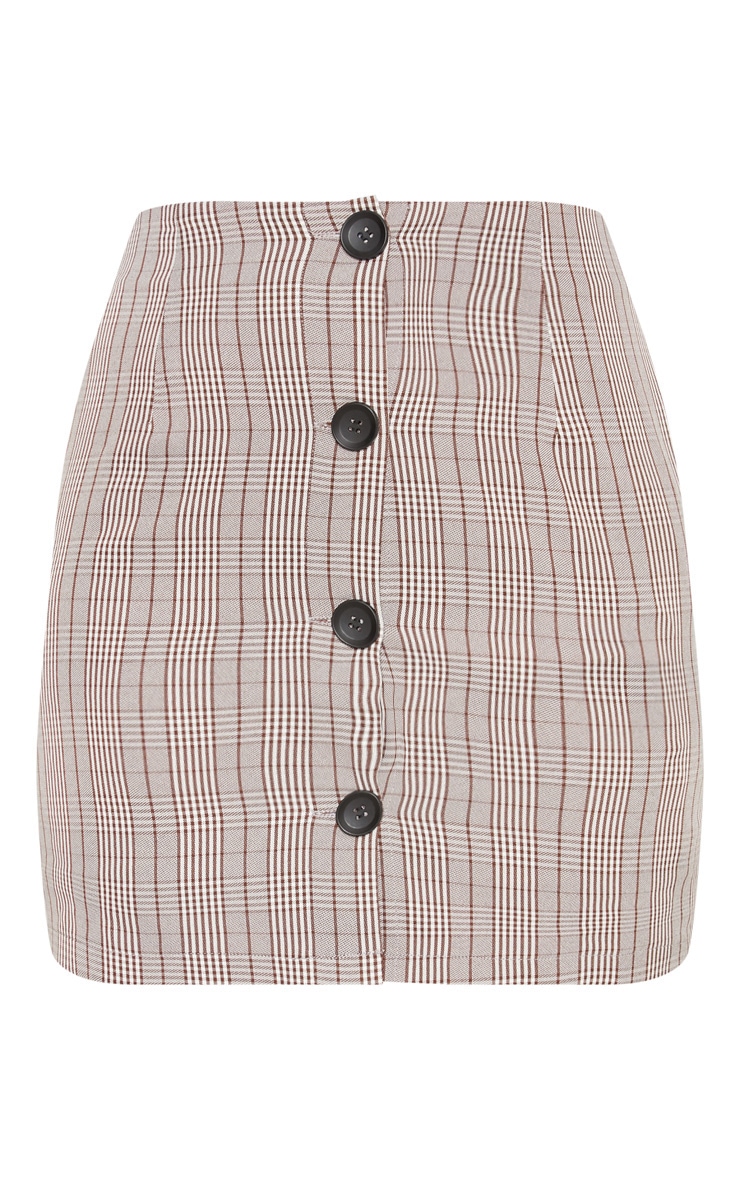 Brown Check Button Up High Waisted Skirt image 3