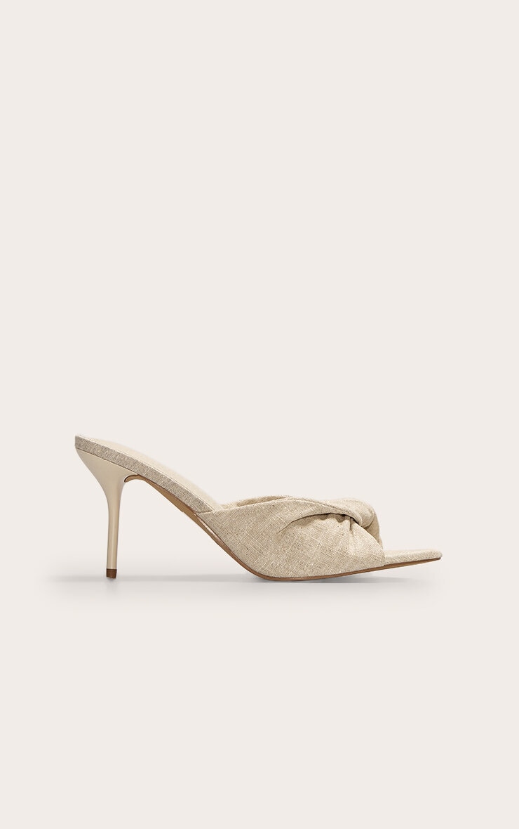 Natural Linen Point Toe Twist Strap High Heeled Mules image 3