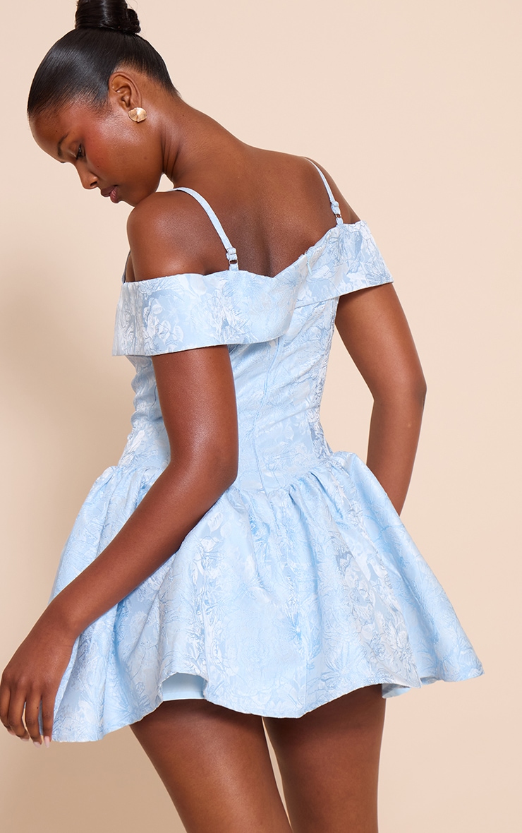 Light Blue Jacquard Bardot Shift Dress image 2