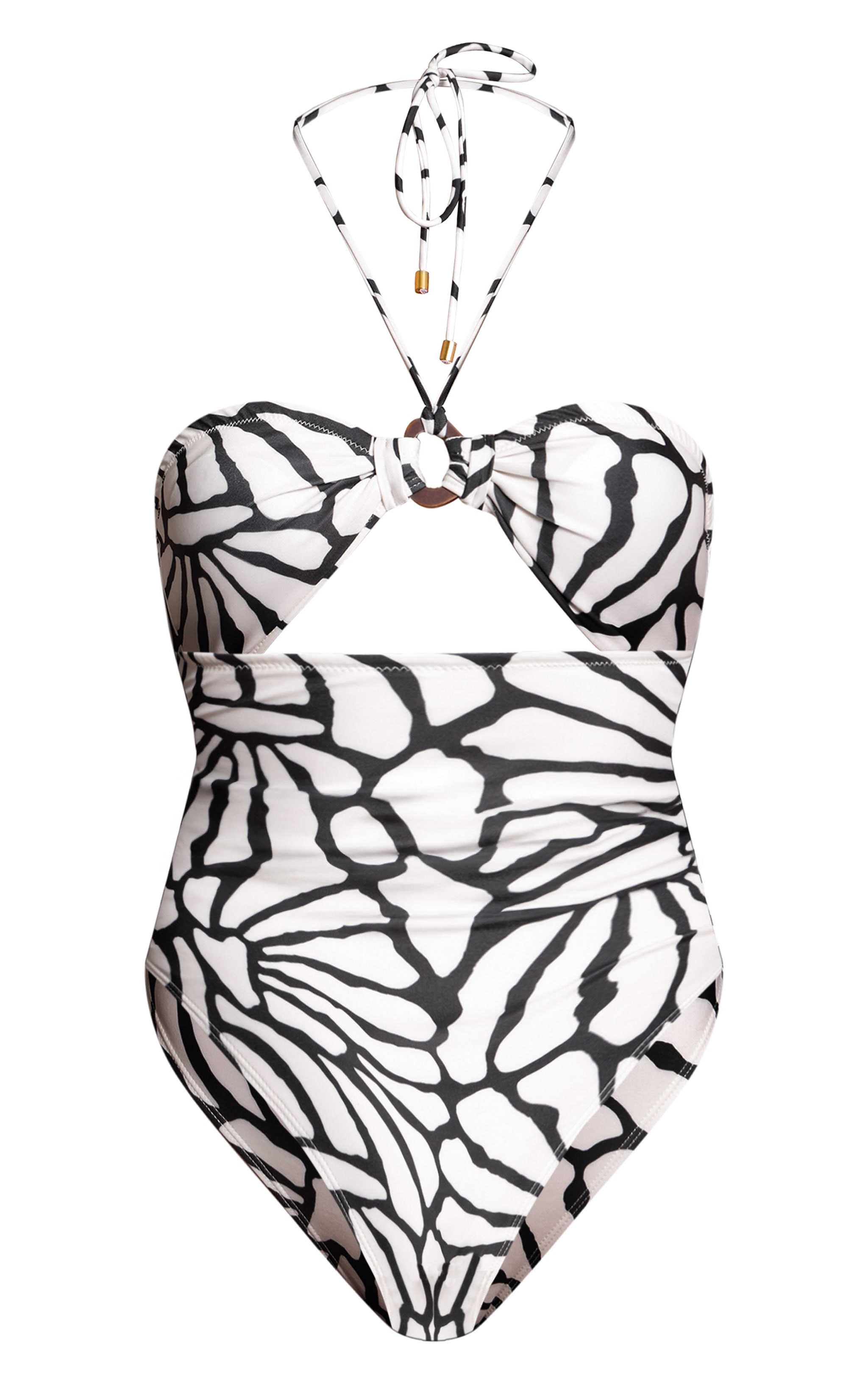 White Giraffe Print Wooden Trim Cut Out Swimsuit image 6