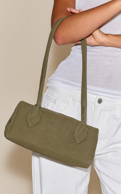 Olive Faux Suede Bowler Shoulder Bag