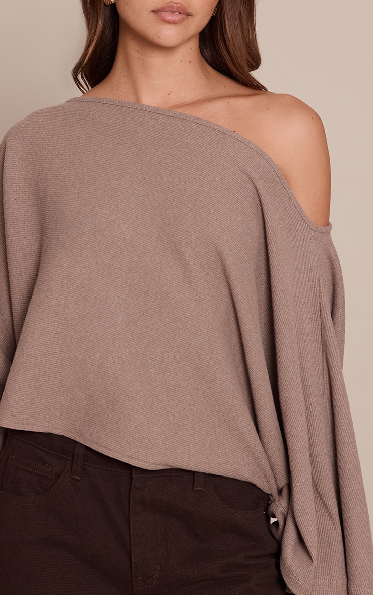 Taupe Heavy Brushed Rib Cape Sleeve Top image 4