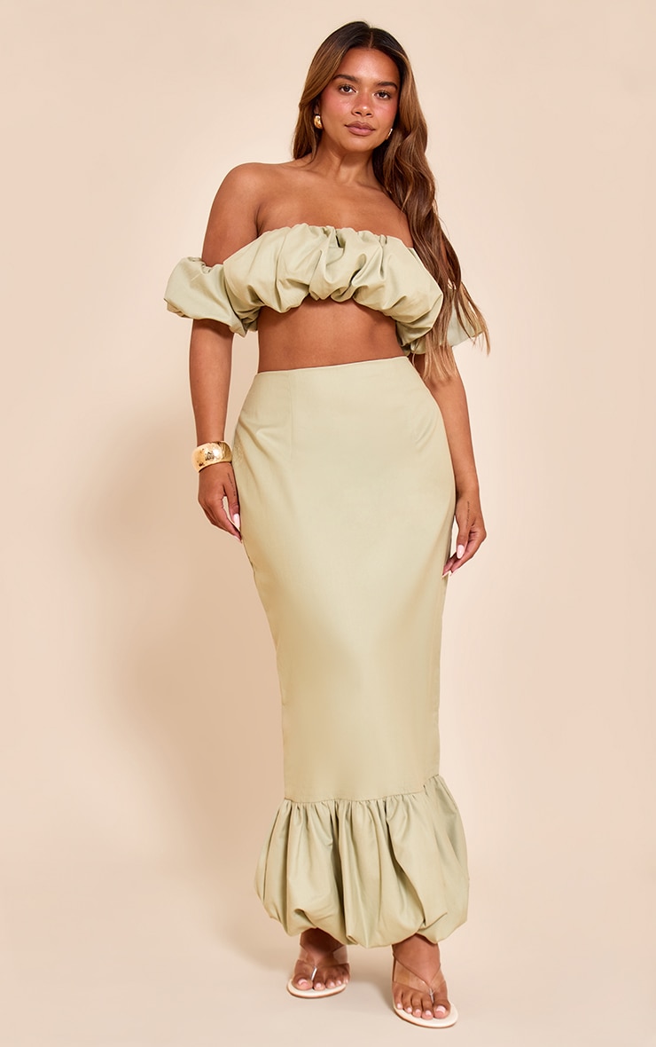 Shape Pale Lime Woven Dropped Hem Puffball Maxi Skirt image 1