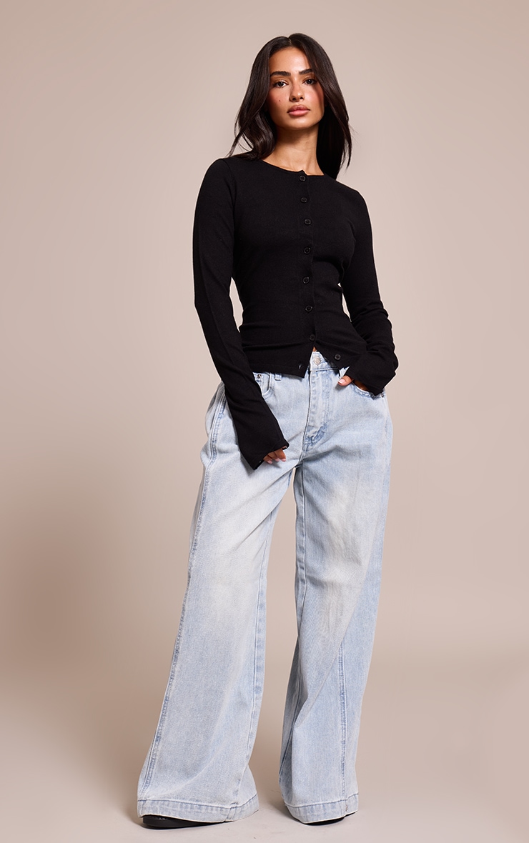 Petite Black Button Through Fine Knit Cardigan image 3