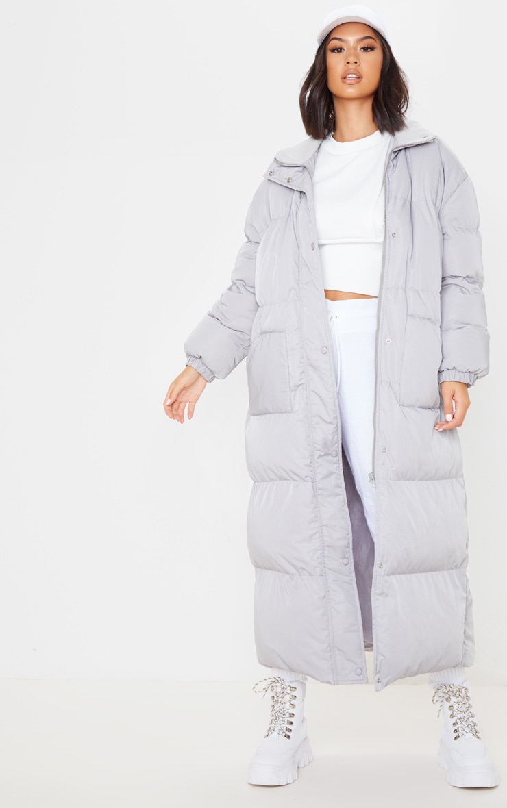 Light Grey Maxi Puffer Coat