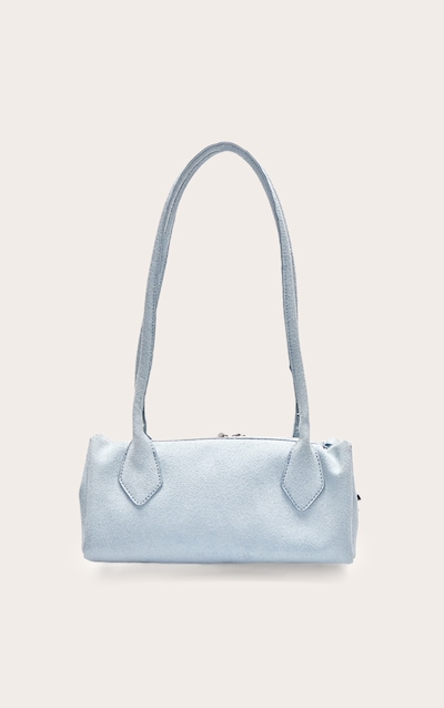 Powder Blue Faux Suede Bowler Shoulder Bag