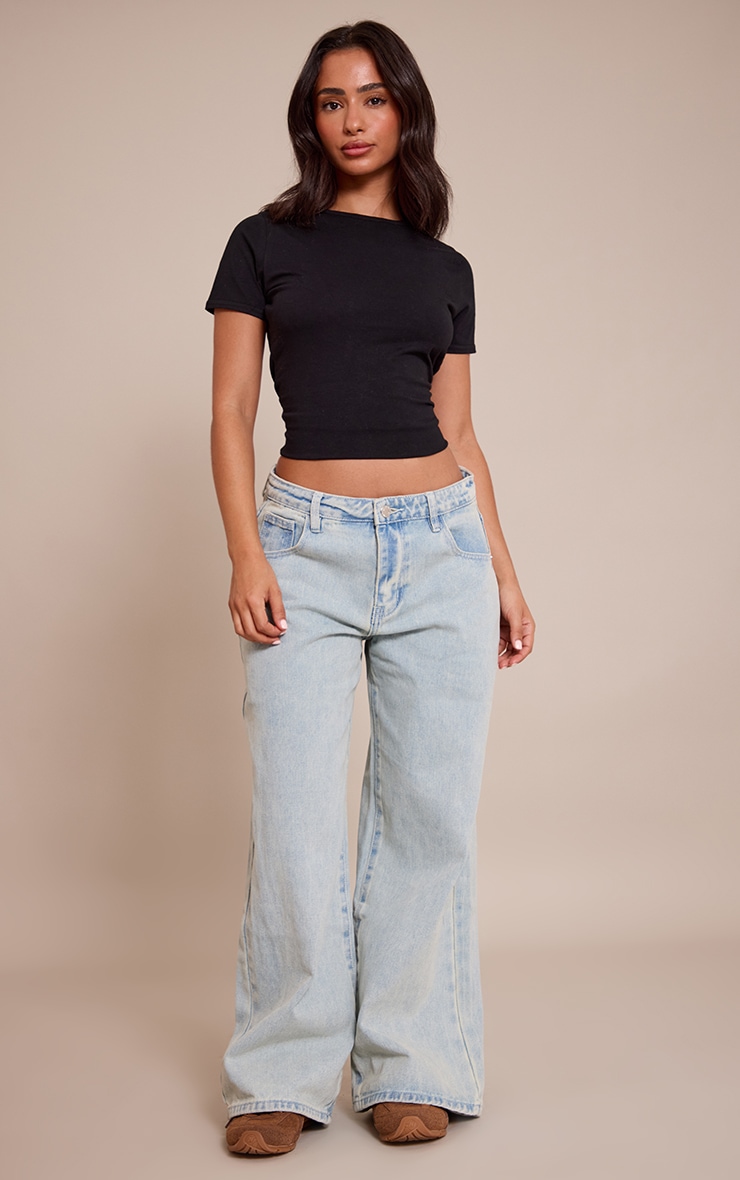 Petite Vintage Bleach Wash Low Rise Boyfriend Jeans image 1