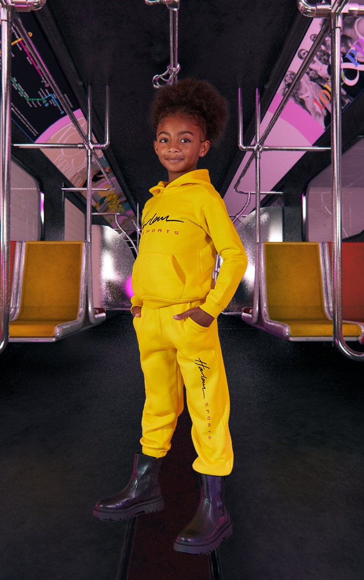 Kids Yellow Printed Oversized Hoodie image 3