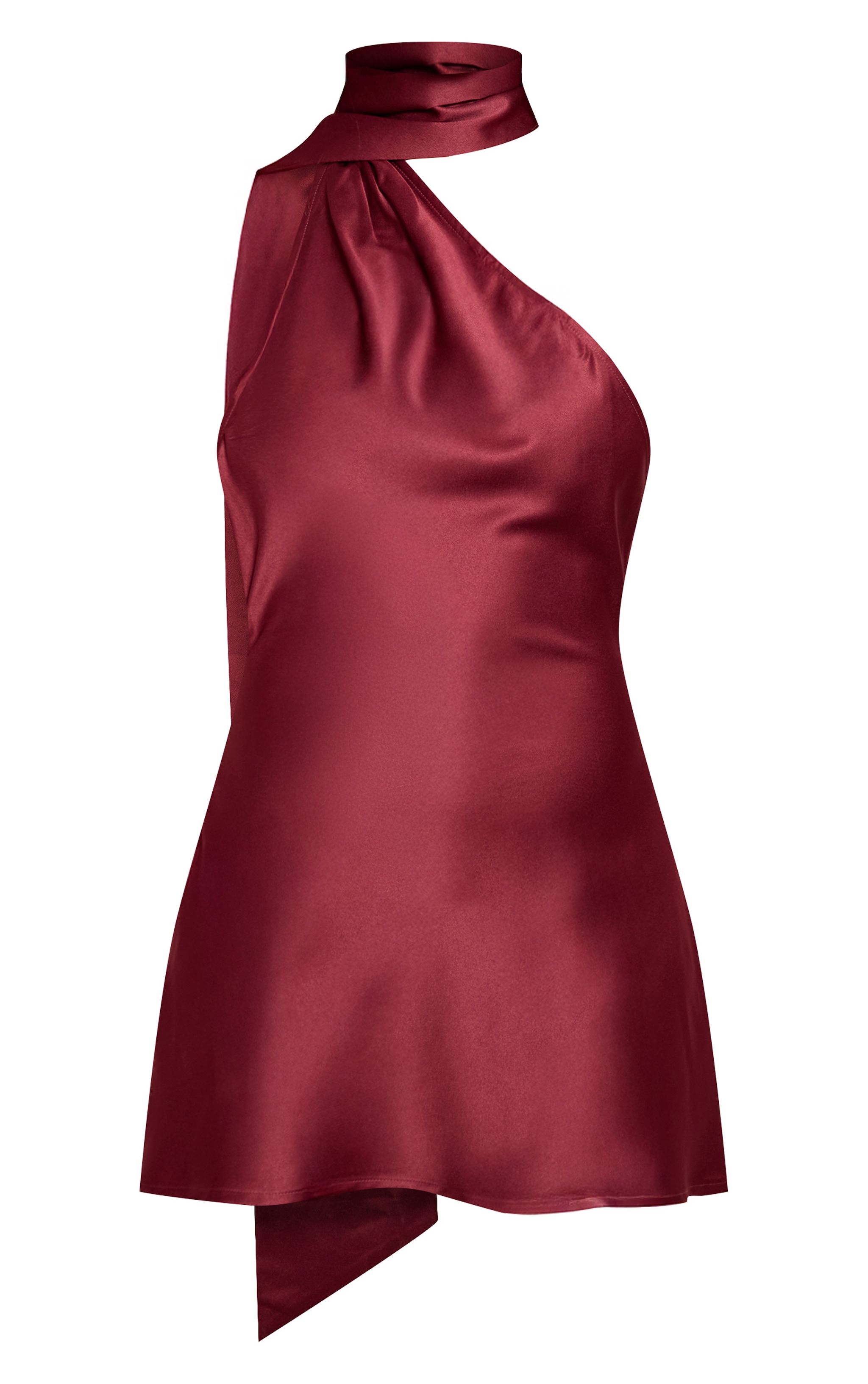 Plum Satin Scarf Detail Bodycon Dress image 5