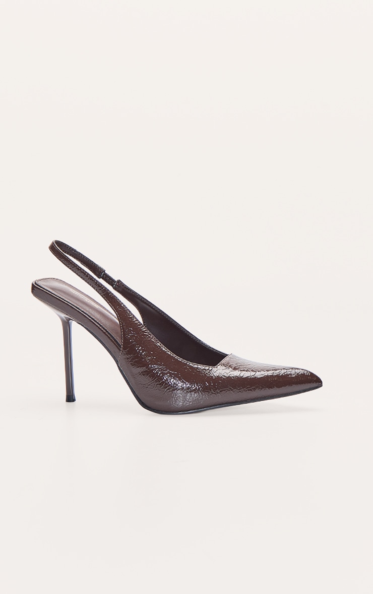Chocolate Crinkle Heeled Sling Back Court Shoe image 2