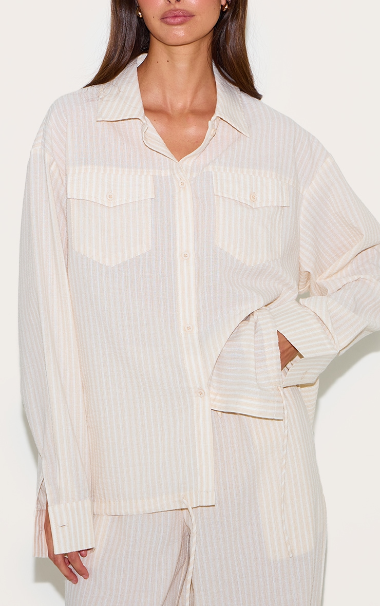Chemise oversize en effet lin gris pierre à rayures et poches image 4