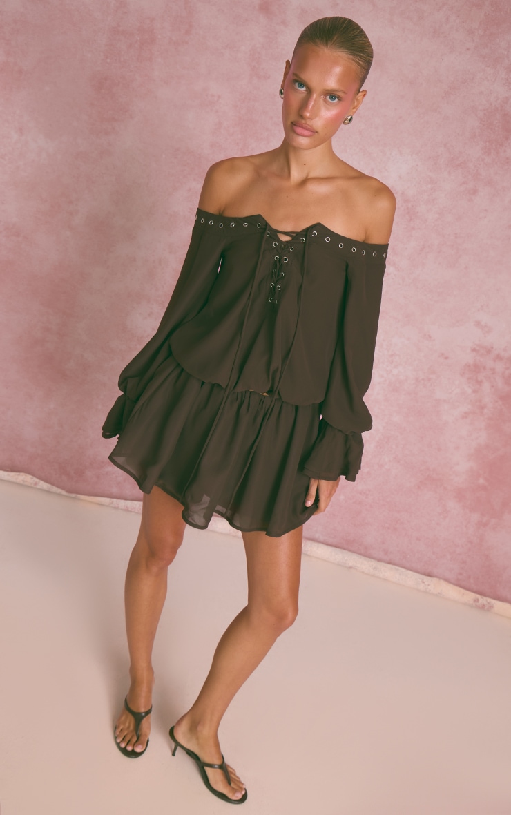 Dark Brown Chiffon Floaty Mini Skirt image 2
