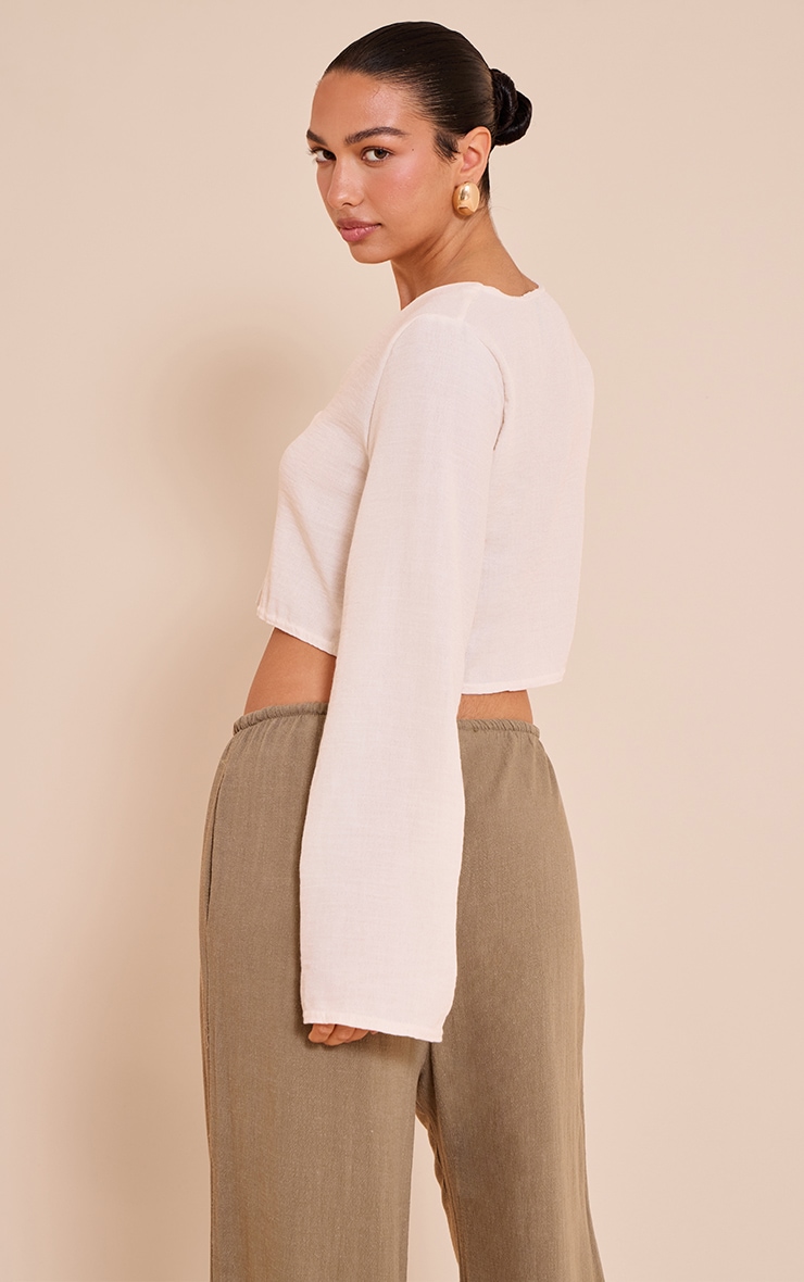 Sand Textured Tie Front Detail Blouse image 2