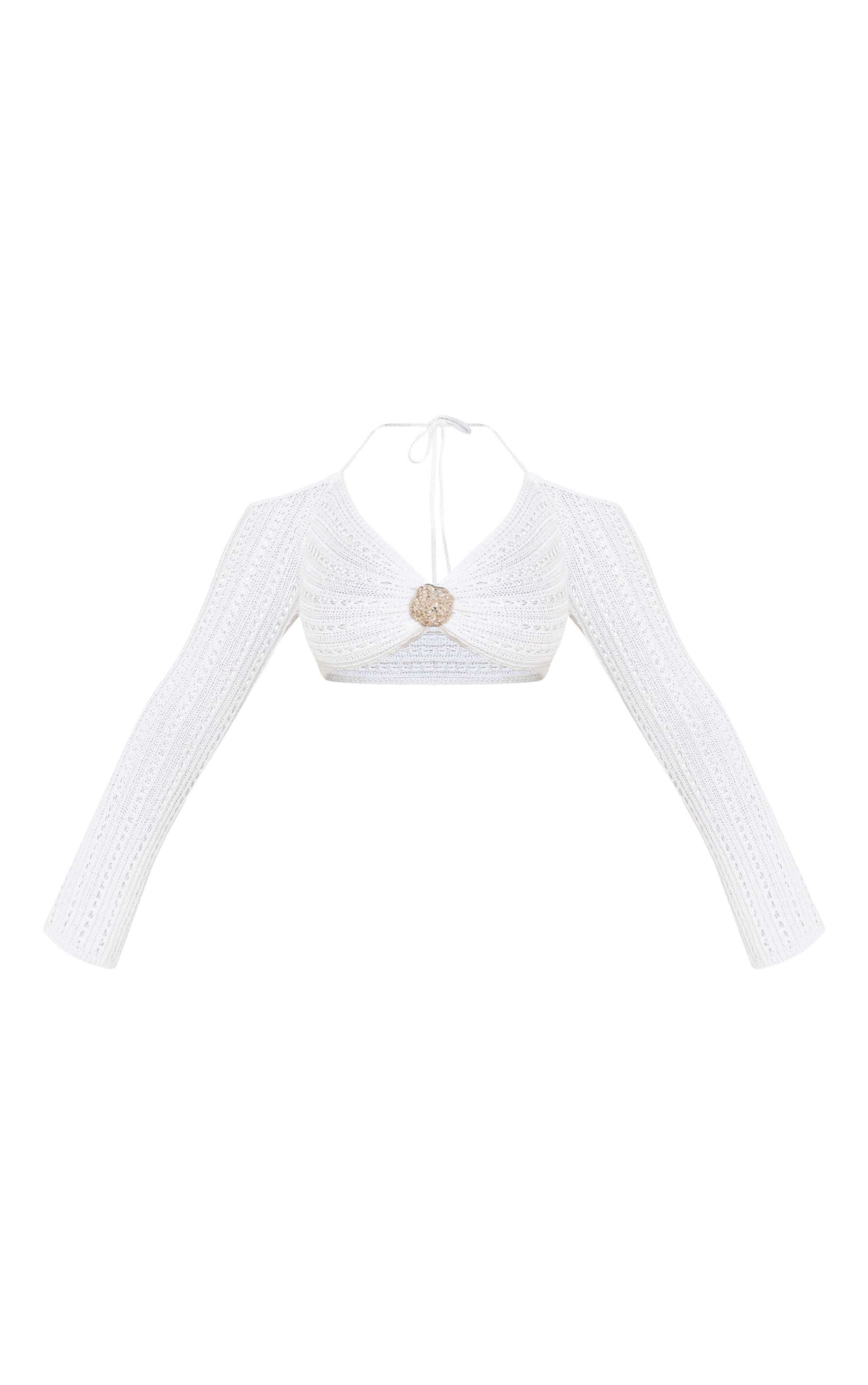 Shape Crop top en maille style crochet blanche à dos nu et empiècement martelé doré image 5