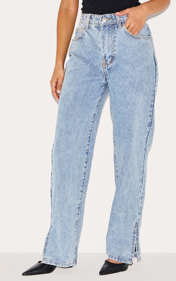Petite Light Blue Split Hem Jean