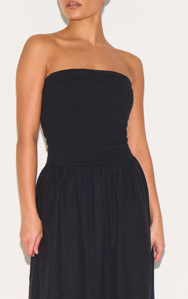 Petite Black Bandeau Shirred Detail Maxi Dress image 4