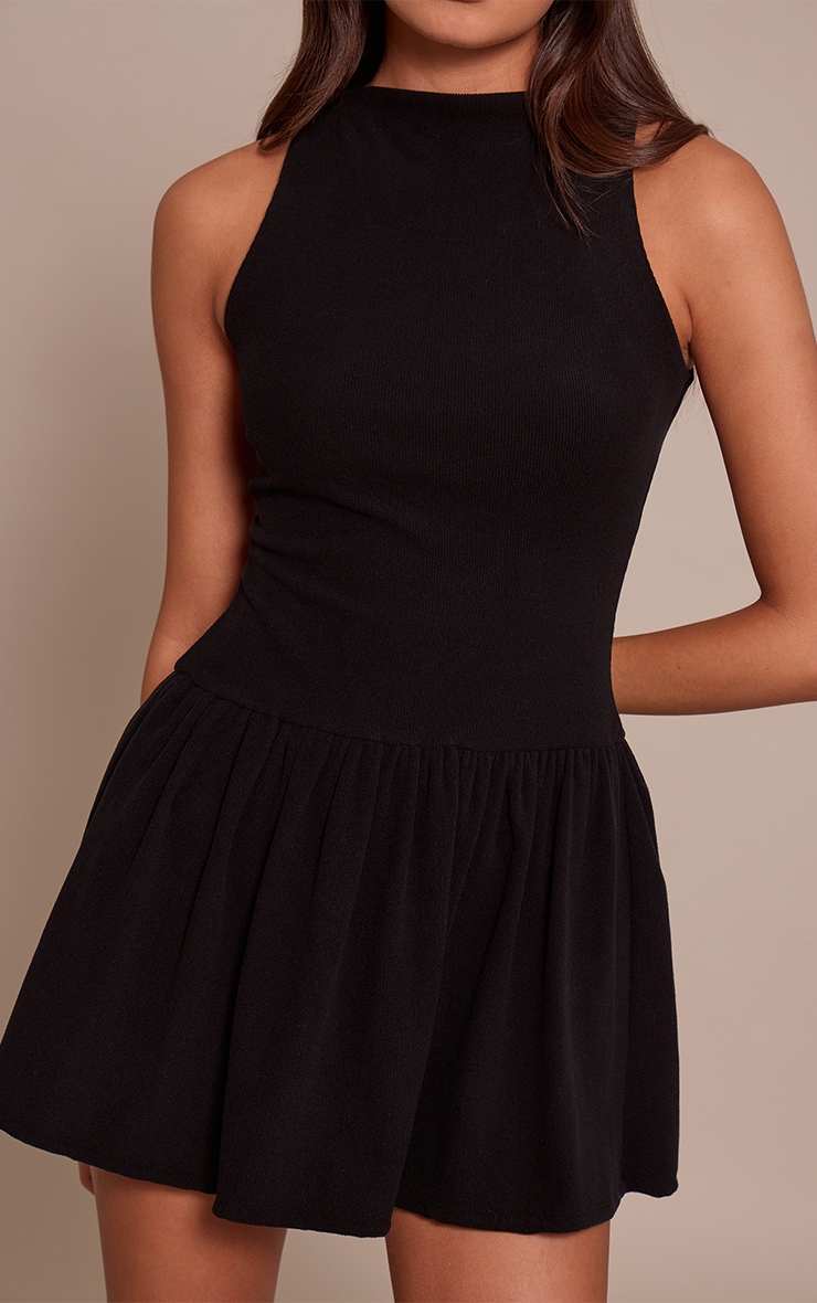Black Ribbed High Neck Sleeveless Shift Dress image 4