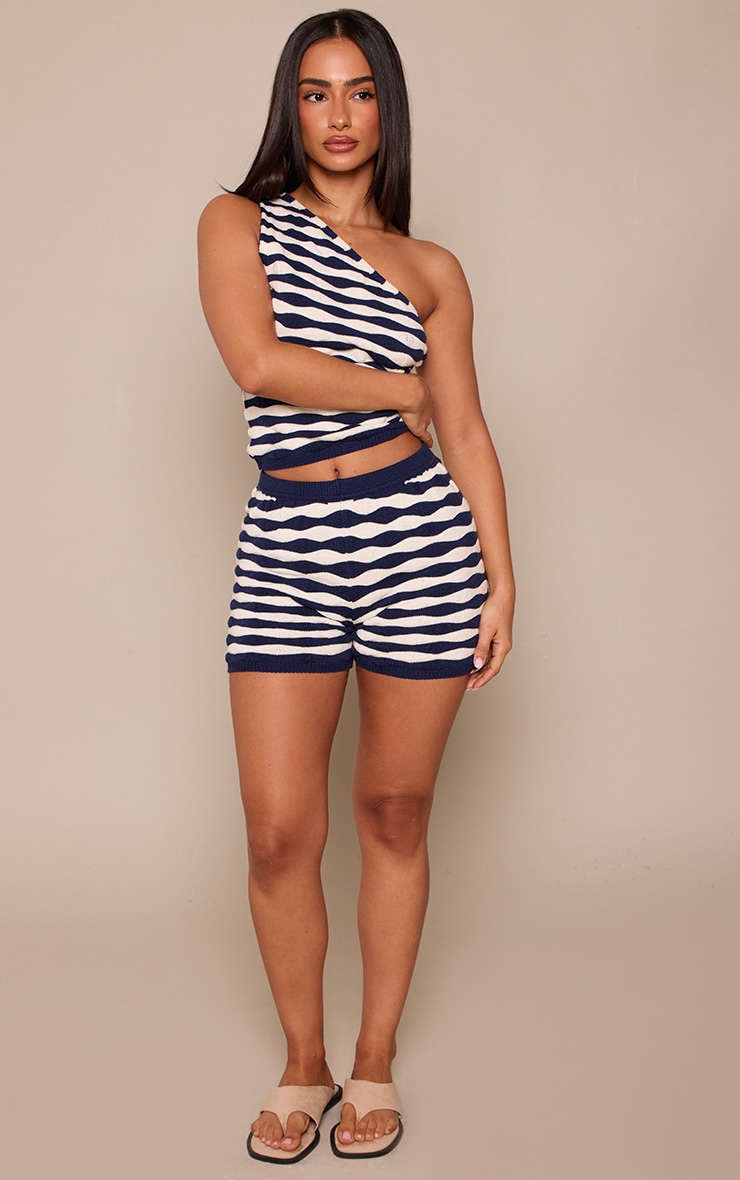 Petite Navy Knitted Striped Shorts