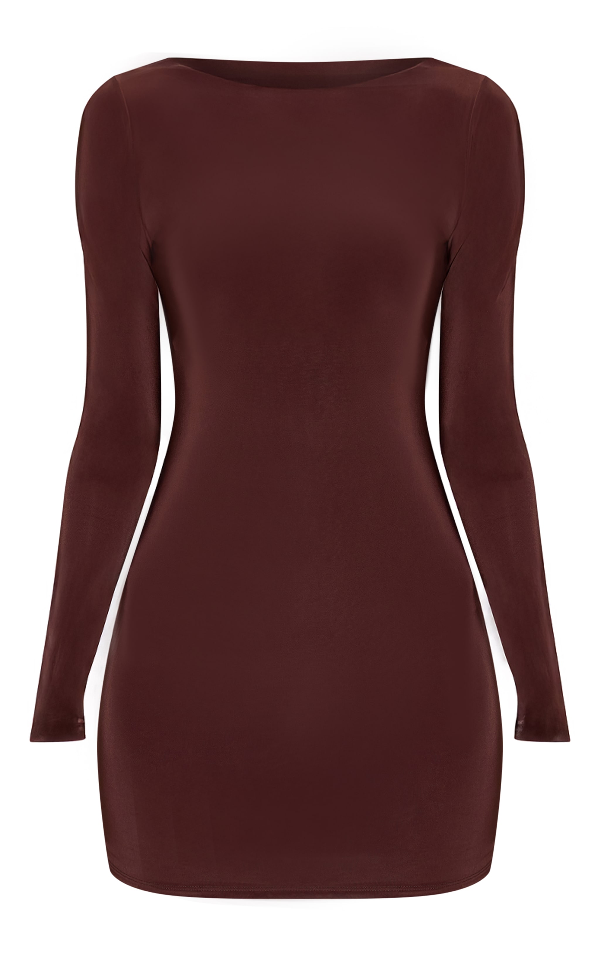 Chocolate Double Layer Slinky Long Sleeve Mini Dress image 5