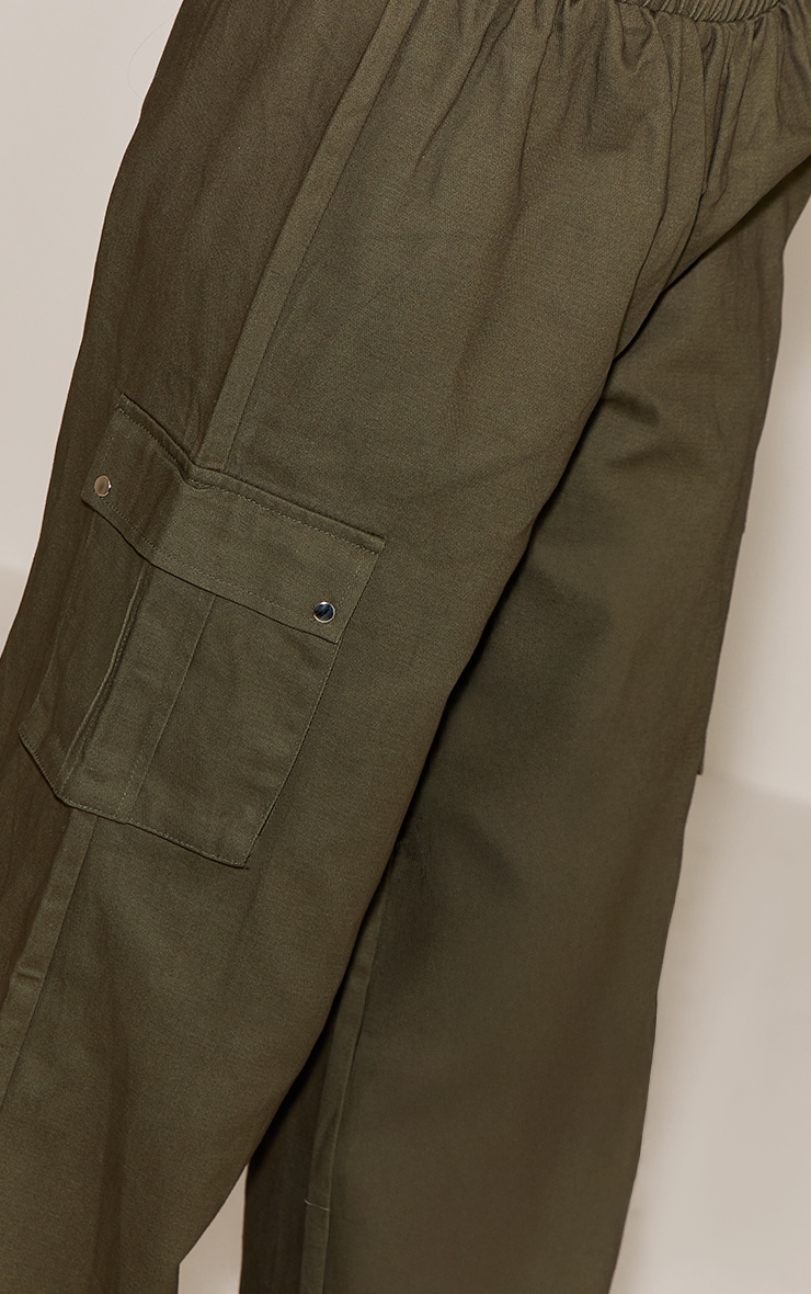 Khaki Wide Leg High Waisted Cargo Pants image 4