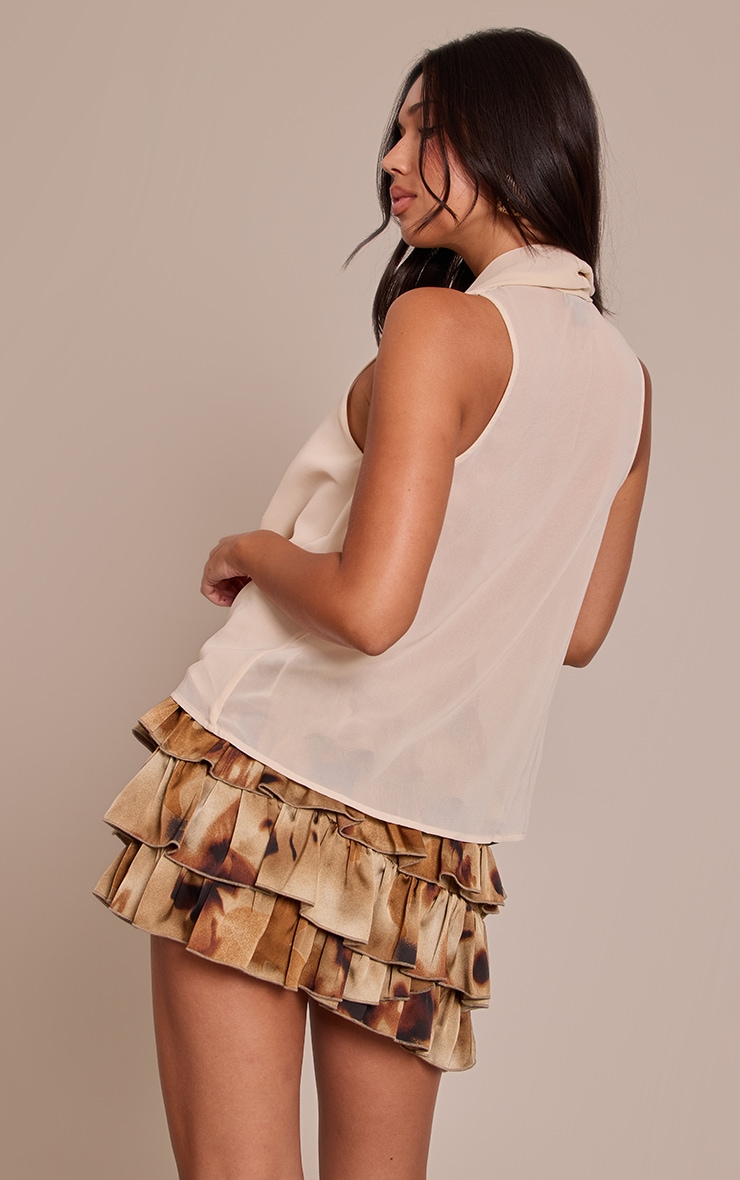 Cream Chiffon Extreme Cowl Neck Detail Long Top image 2