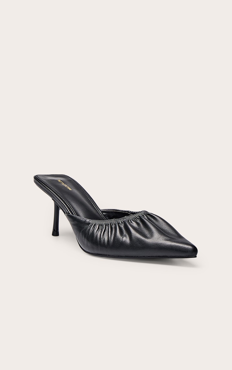 Black Ruched Low Heel Court Mule image 3