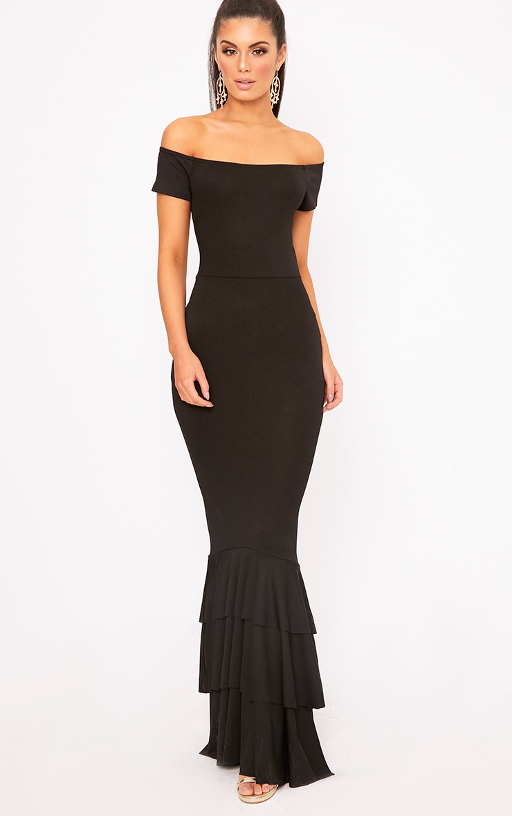 Black bardot maxi evening dress clearance