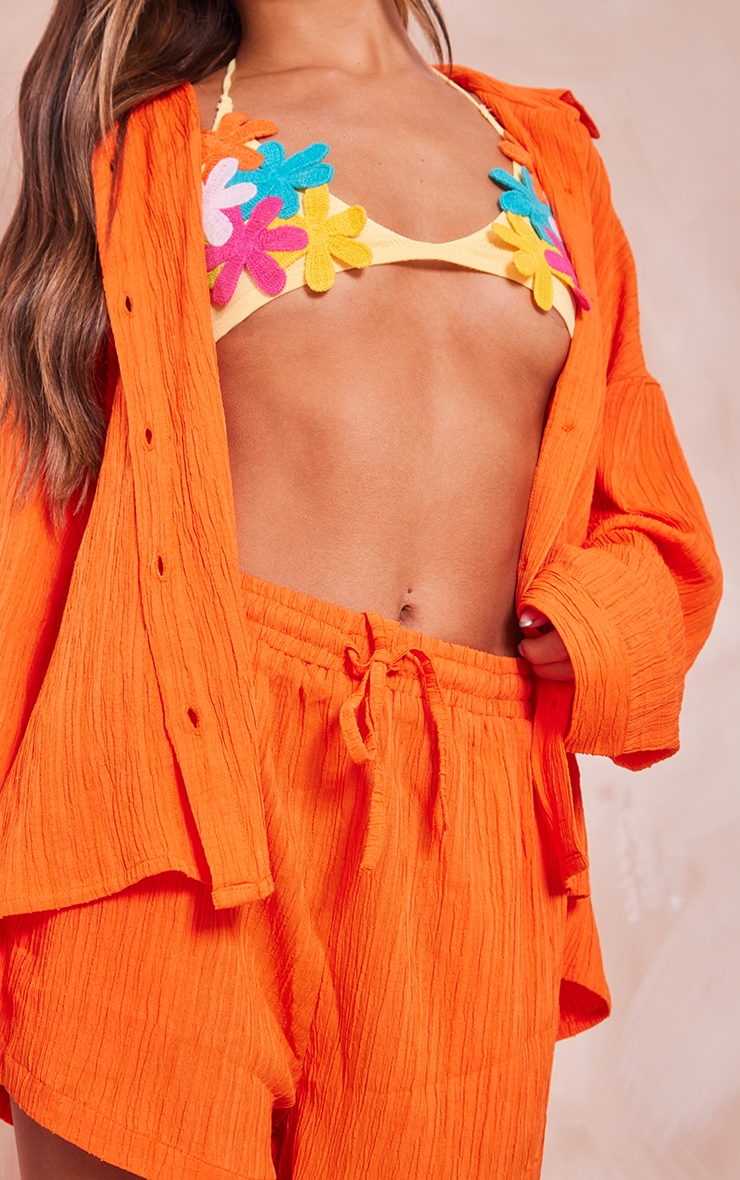 Orange Textured Oversized Floaty Runner Shorts image 5