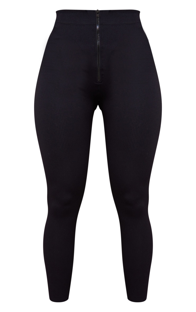 PRETTYLITTLETHING Shape Black Zip Front Contour Leggings image 5